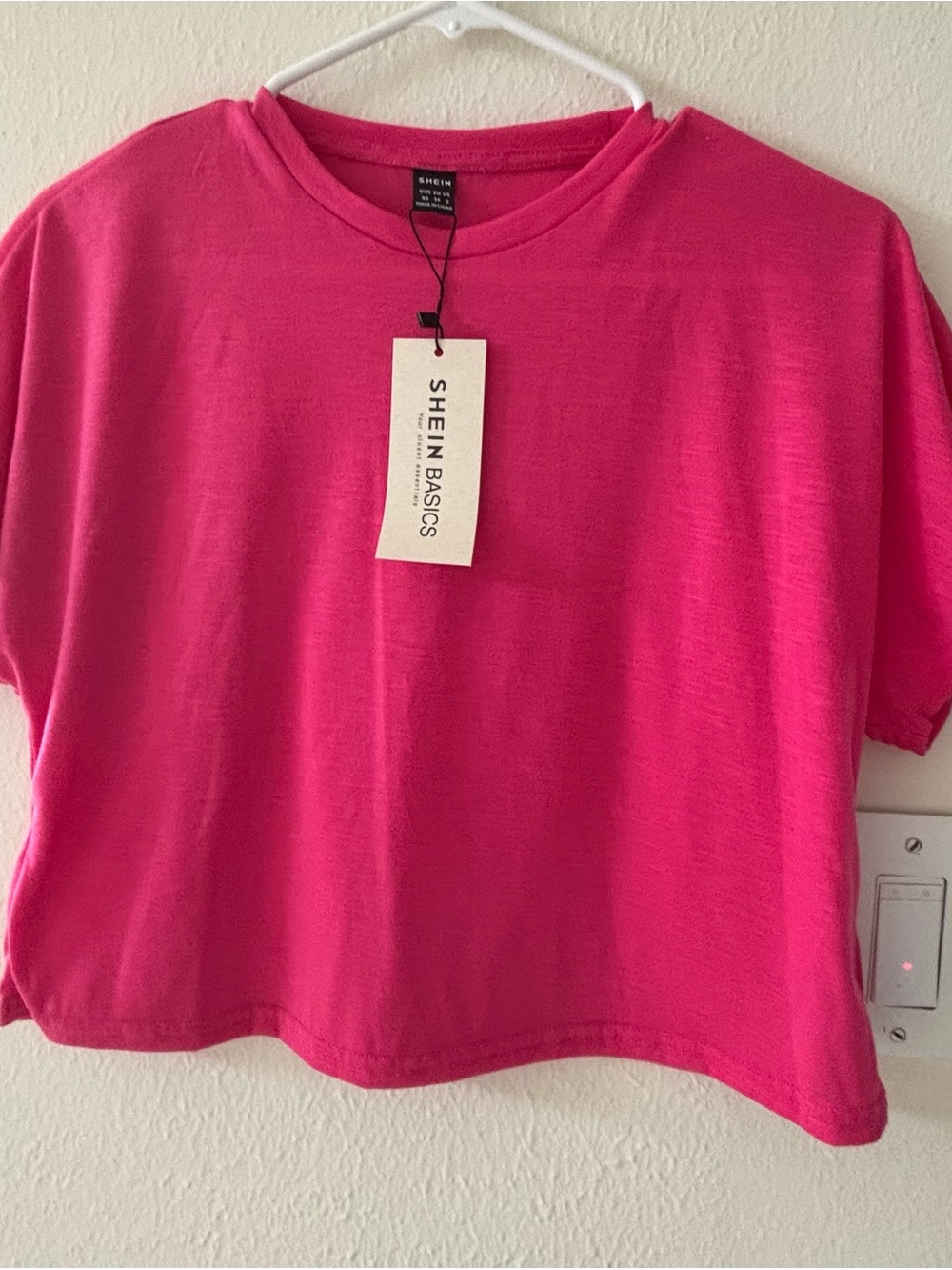SHEIN Bright Pink Boxy Crew Neck Crop Top & 3 Other Tops Included.